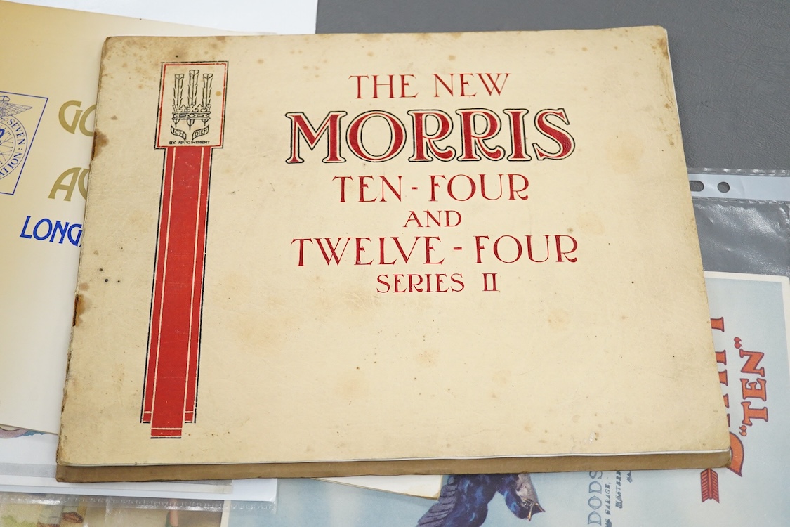 Five 1920s and 1930s motor car manufacturer’s brochures; the Morris Ten-Four and Twelve-Four Series II (produced 1934-48), the Morris Ten Series M (produced 1933-48), the 1929 Swift Ten, the 1930 Swift Ten and the New Au